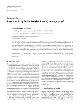 Host Specificity in the Parasitic Plant Cytinus Hypocistis