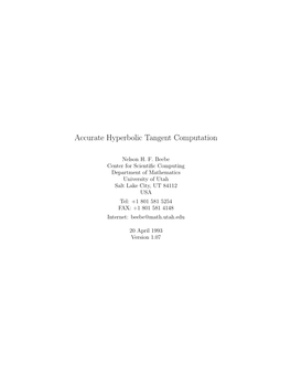 Accurate Hyperbolic Tangent Computation