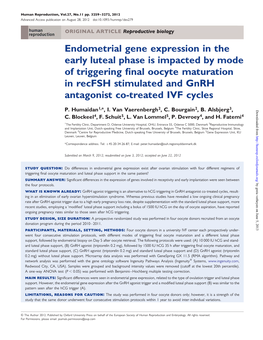 Endometrial Gene Expression in the Early Luteal Phase Is Impacted By