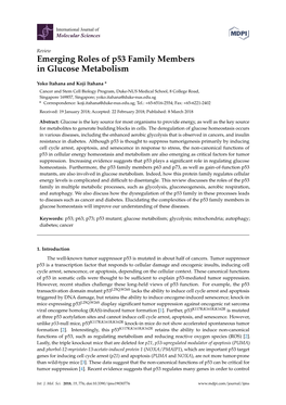 Emerging Roles of P53 Family Members in Glucose Metabolism