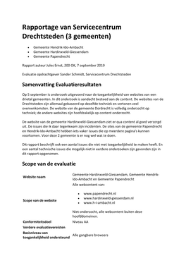 Rapportage Van Servicecentrum Drechtsteden (3 Gemeenten)