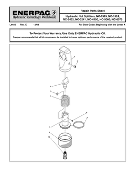 Repair Parts Sheet Hydraulic Nut Splitters, NC-1319, NC