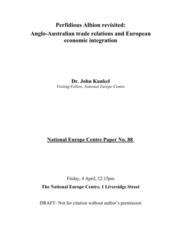 Anglo-Australian Trade Relations and European Economic Integration