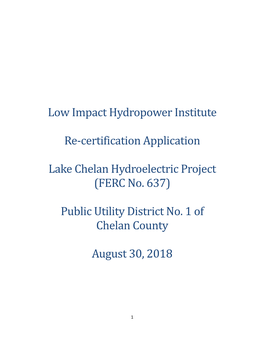 Low Impact Hydropower Institute Re-Certification Application Lake