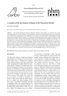 A Synopsis of the Pre-Human Avifauna of the Mascarene Islands