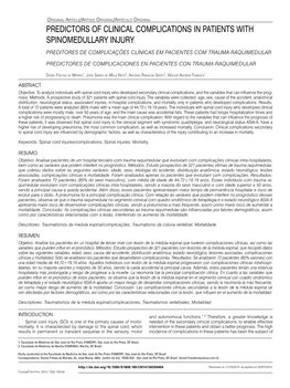 Predictors of Clinical Complications in Patients with Spinomedullary Injury Preditores De Complicações Clínicas Em Pacientes Com Trauma Raquimedular