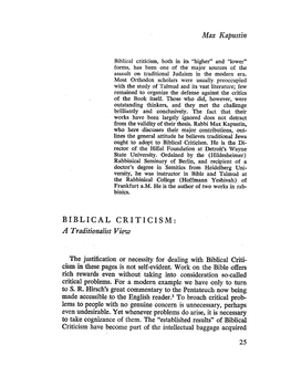 BIBLICAL CRITICISM: a Traditionalist View