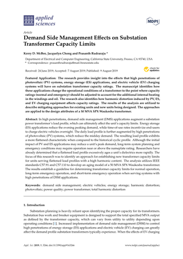 Demand Side Management Effects on Substation Transformer Capacity