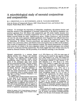 A Microbiological Study of Neonatal Conjunctivae and Conjunctivitis