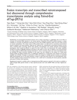 Fusion Transcripts and Transcribed Retrotransposed Loci Discovered Through Comprehensive Transcriptome Analysis Using Paired-End Ditags (Pets)