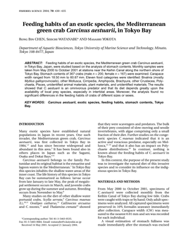 Feeding Habits of an Exotic Species, the Mediterranean Green Crab Carcinus Aestuarii, in Tokyo Bay