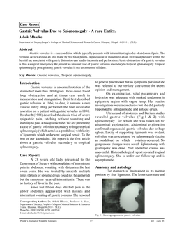 Case Report Gastric Volvulus Due to Splenomegaly - a Rare Entity