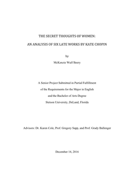 An Analysis of Six Late Works by Kate Chopin