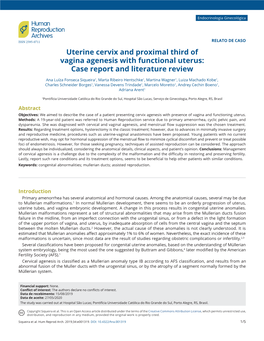 Uterine Cervix and Proximal Third of Vagina Agenesis with Functional Uterus: Case Report and Literature Review