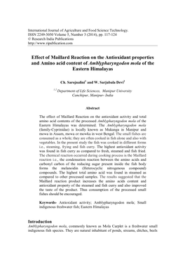 Effect of Maillard Reaction on the Antioxidant Properties and Amino Acid Content of Amblypharyngodon Mola of the Eastern Himalayas