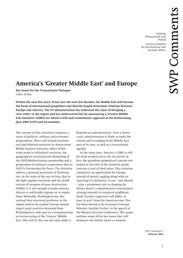 Greater Middle East’ and Europe Key Issues for the Transatlantic Dialogue