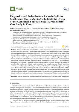 Fatty Acids and Stable Isotope Ratios in Shiitake Mushrooms