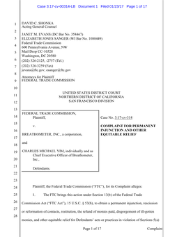 Complaint for Permanent Injunction and Other Equitable Relief