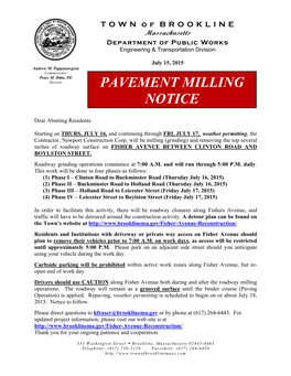 Pavement Milling Notice