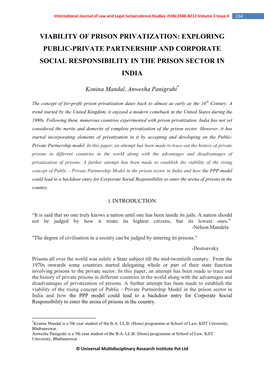 Viability of Prison Privatization: Exploring Public-Private Partnership and Corporate Social Responsibility in the Prison Sector in India