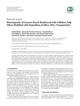 Research Article Biocomposite of Cassava Starch Reinforced with Cellulose Pulp Fibers Modified with Deposition of Silica (Sio2) Nanoparticles