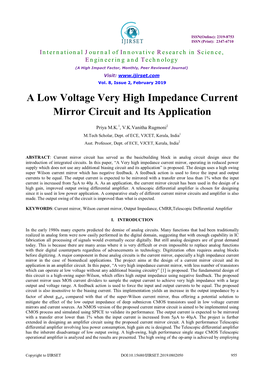 A Low Voltage Very High Impedance Current Mirror Circuit and Its Application