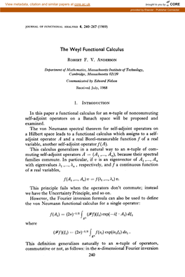 The Weyl Functional Calculus F(4)