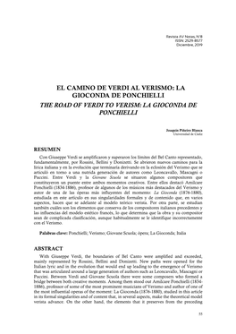 El Camino De Verdi Al Verismo: La Gioconda De Ponchielli the Road of Verdi to Verism: La Gioconda De Ponchielli