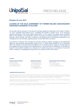 Of Programmes for the Purchase of Unipol Gruppo S.P.A