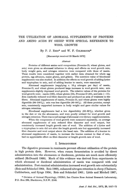 THE UTILIZATION of ABOMASAL SUPPLEMENTS of PROTEINS and AMINO ACIDS by SHEEP with SPECIAL REFERENCE to WOOL. GROWTH by P