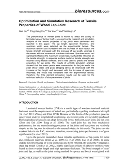Optimization and Simulation Research of Tensile Properties of Wood Lap Joint