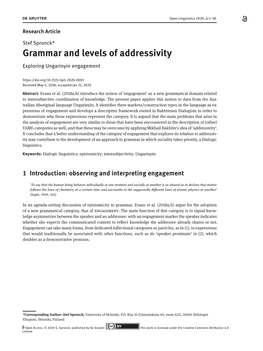 Grammar and Levels of Addressivity Exploring Ungarinyin Engagement Received May 4, 2018; Accepted Jan 21, 2020