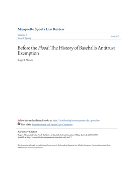 The History of Baseball's Antitrust Exemption, 9 Marq