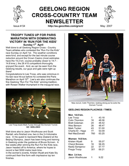 GEELONG REGION CROSS-COUNTRY TEAM NEWSLETTER Issue # 54 May 2007 ______