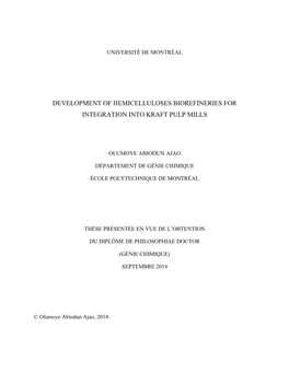 Development of Hemicelluloses Biorefineries for Integration Into Kraft Pulp Mills