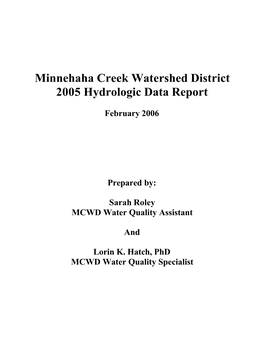 Minnehaha Creek Watershed District 2005 Hydrologic Data Report