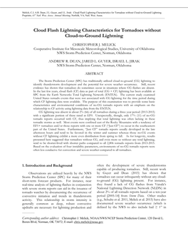 Cloud Flash Lightning Characteristics for Tornadoes Without Cloud-To-Ground Lightning