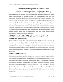 Module 3: Development of Immune Cells