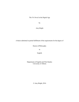 The YA Novel in the Digital Age by Amy Bright a Thesis
