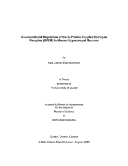 Glucocorticoid Regulation of the G-Protein Coupled Estrogen Receptor (GPER) in Mouse Hippocampal Neurons