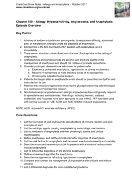 Allergy, Hypersensitivity, Angioedema, and Anaphylaxis Episode Overview