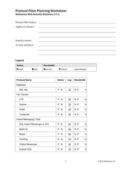 Protocol Filter Planning Worksheet, V7.X