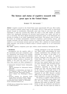 The History and Status of Cognitive Research with Great Apes in the United States