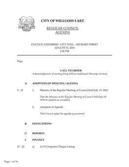 Regular Council Agenda