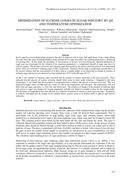 MINIMIZATION of SUCROSE LOSSES in SUGAR INDUSTRY by Ph and TEMPERATURE OPTIMIZATION