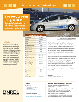 The Toyota Prius Plug-In HEV: a Plug-In Hybrid Electric Car in NREL's Advanced Technology Vehicle Fleet (Fact Sheet), Transp