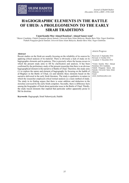 Hagiographic Elements in the Battle of Uhud: a Prolegomenon to the Early Sirah Traditions