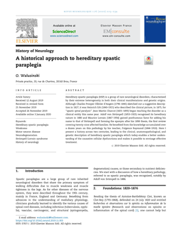 A Historical Approach to Hereditary Spastic Paraplegia