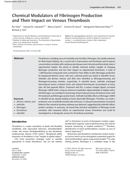 Chemical Modulators of Fibrinogen Production and Their Impact on Venous Thrombosis