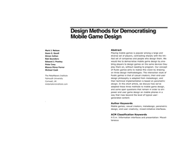Design Methods for Democratising Mobile Game Design